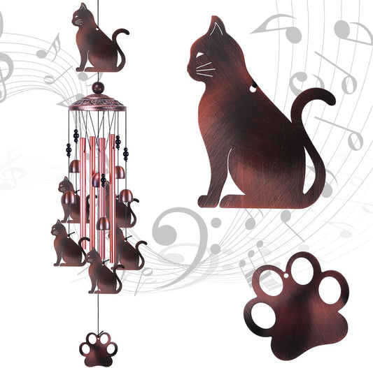 Cats Wind Chimes Outdoor/Indoor Decor - 36 Inch Metal Musical Wind Bells, Mobile Romantic Kitten