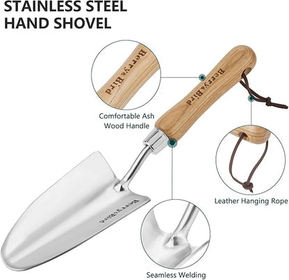 Berry&Bird Stainless Steel Trowel, Garden Small Flower Hand Shovel, Potting Soils Scoop with Wood