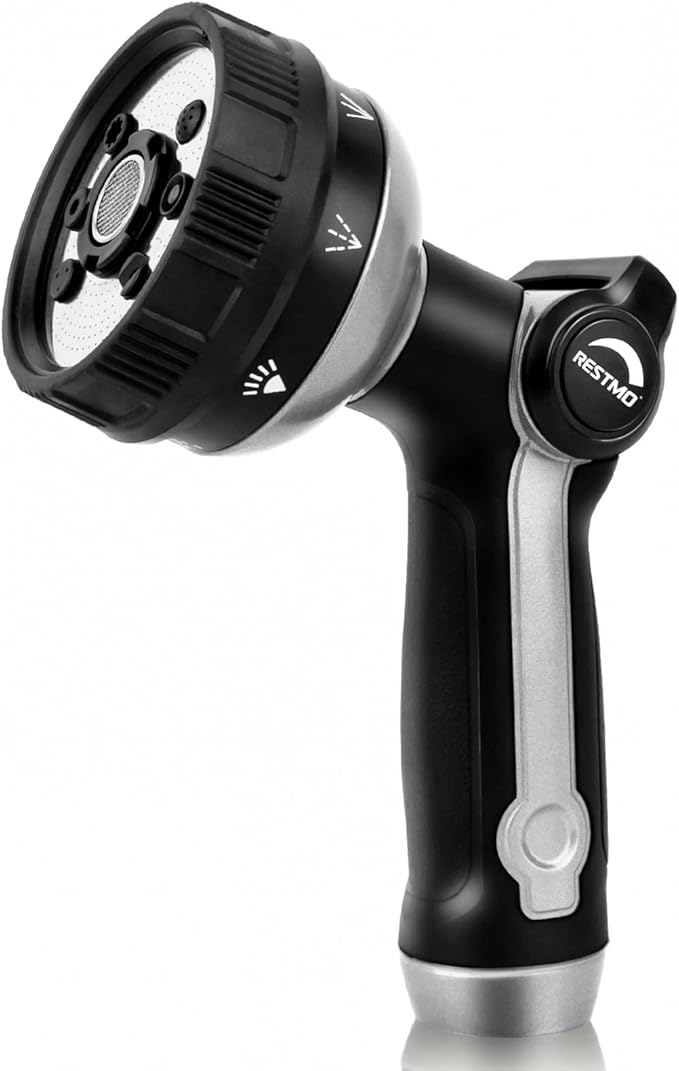 RESTMO Full Shower Hose Nozzle, Metal Spray Nozzle for Garden Hose, 8 Spray Patterns, Water Hose