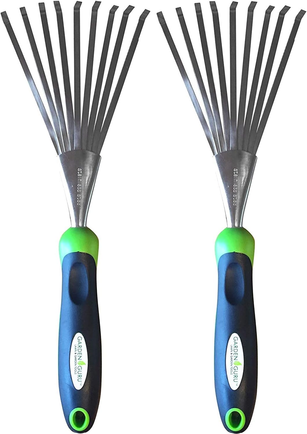 Garden Guru Stainless Steel Hand Rake Soil Tiller with Ergonomic Handle, Great for Gardening