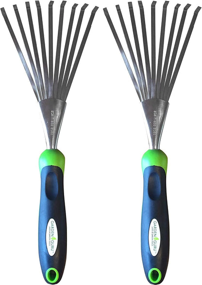Garden Guru Stainless Steel Hand Rake Soil Tiller with Ergonomic Handle, Great for Gardening