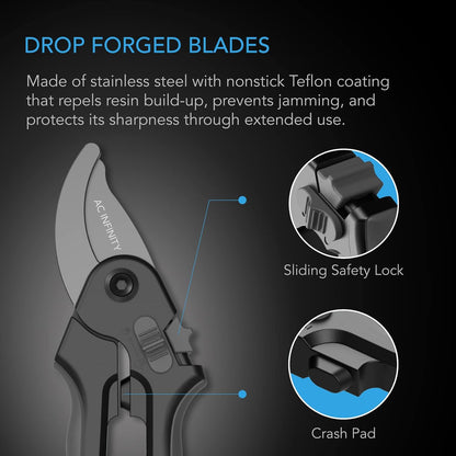 AC Infinity 8” Professional Bypass Pruning Shear, Stainless Steel SK-5 Blades with Nonstick Teflon