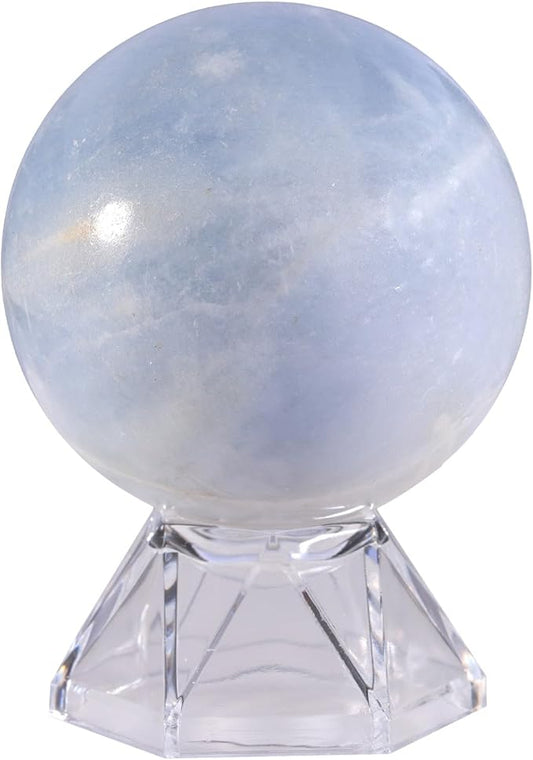 Natural Blue Celestite Crystal Ball with Acrylic Display Base, 50-60mm Polished Stone Feng Shui