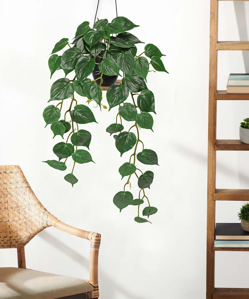 Fake Ivy Plant with Pot Artificial Pothos Leaves Featuring a White Frosted Finish for Home Shelf