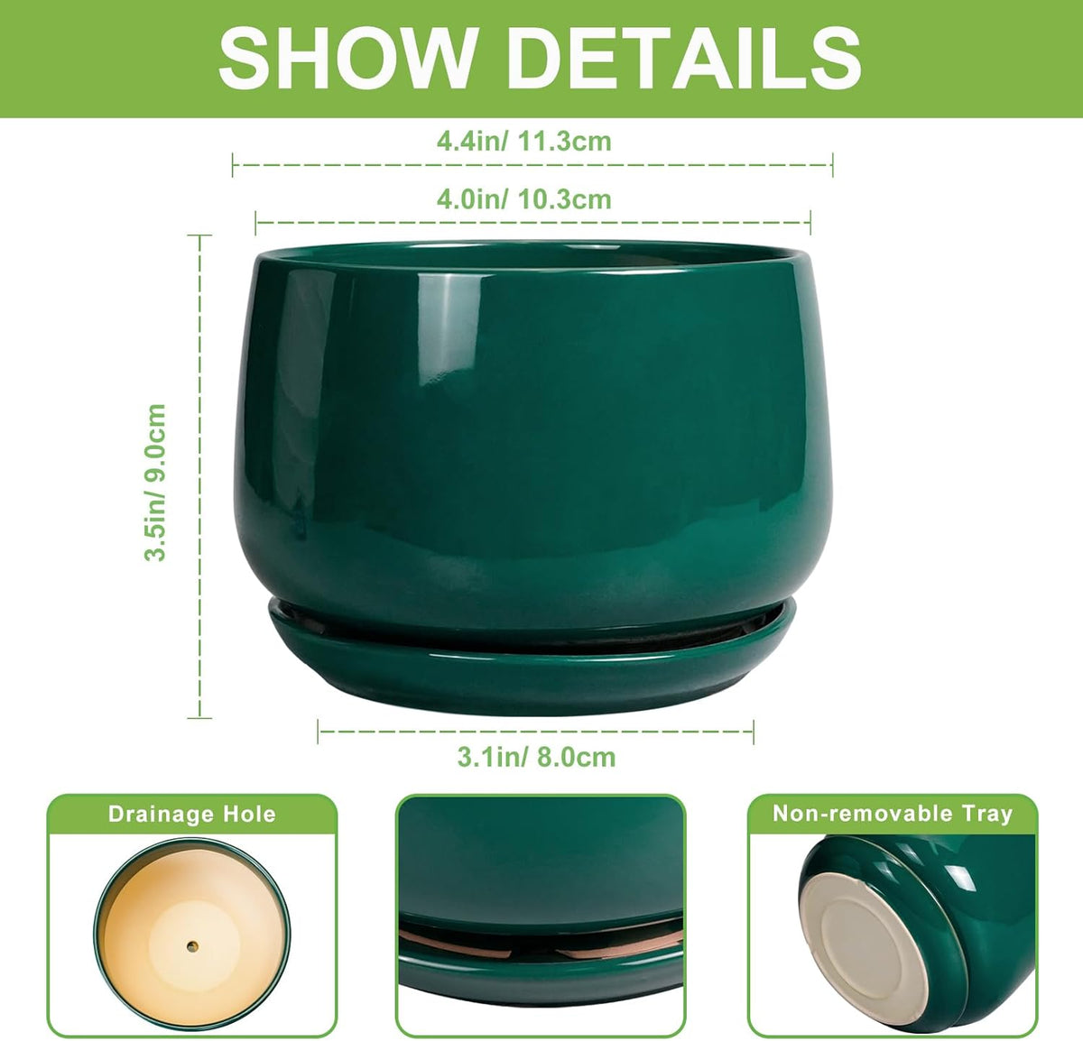 G EPGardening 4 inch Plant Pots - Small Ceramic Planter with Drainage Hole & Tray, Succulent Pots