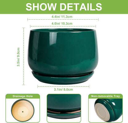 G EPGardening 4 inch Plant Pots - Small Ceramic Planter with Drainage Hole & Tray, Succulent Pots