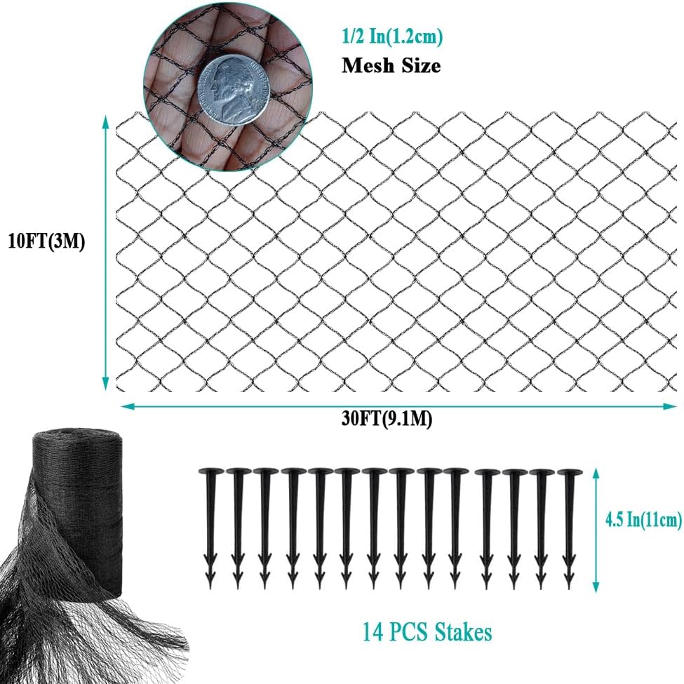 Koi Pond Netting for Leaves 10x30 Ft, 1/2 in Strong Woven Fine Mesh Pond Leaf Net Cover, Protecting
