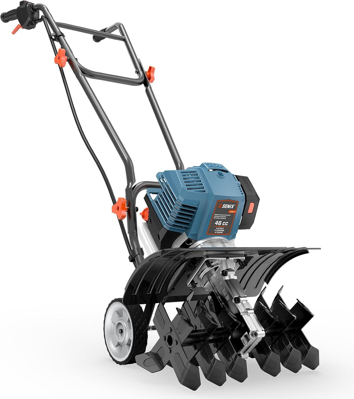 SENIX 4QL 4-Cycle Gas Powered Tiller Cultivator, 46cc Full Crank Engine, 15-Inch Tilling Width