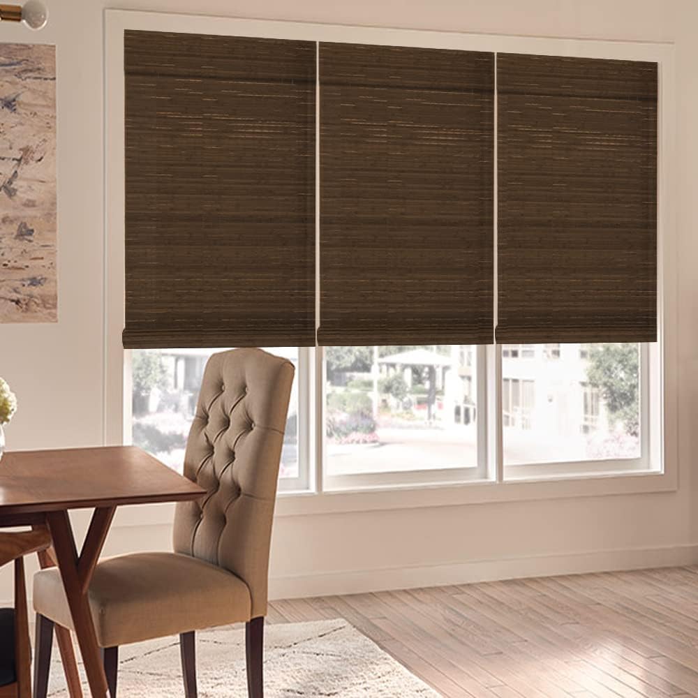 LETAU Cordless Wood Window Roller Shades, Bamboo Light Filtering Window Blinds for Indoor Home
