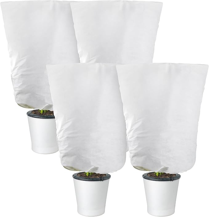 Alpurple 4 Packs Winter Drawstring Plant Covers-23.6 x 31.5 Inch Warm Plant Protection Cover Bags