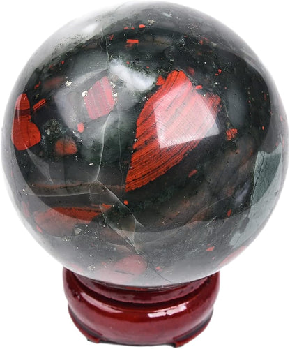 JIC Gem Real Quartz Crystal Sphere Ball African Bloodstone Healing Crystal Ball with Decoation