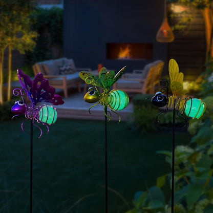Garden Decor for Outside,3 Pcs Insect Garden Decorative Stakes,Glow in The Dark Bee Metal Yard