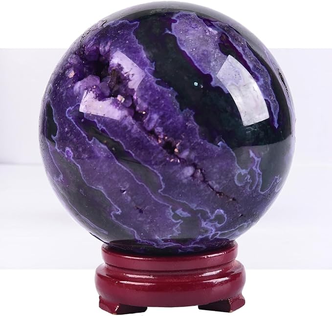JIC Gem Purple Moss Agate Crystal Sphere Large Quartz Crystal Ball with Stand Healing Ornament