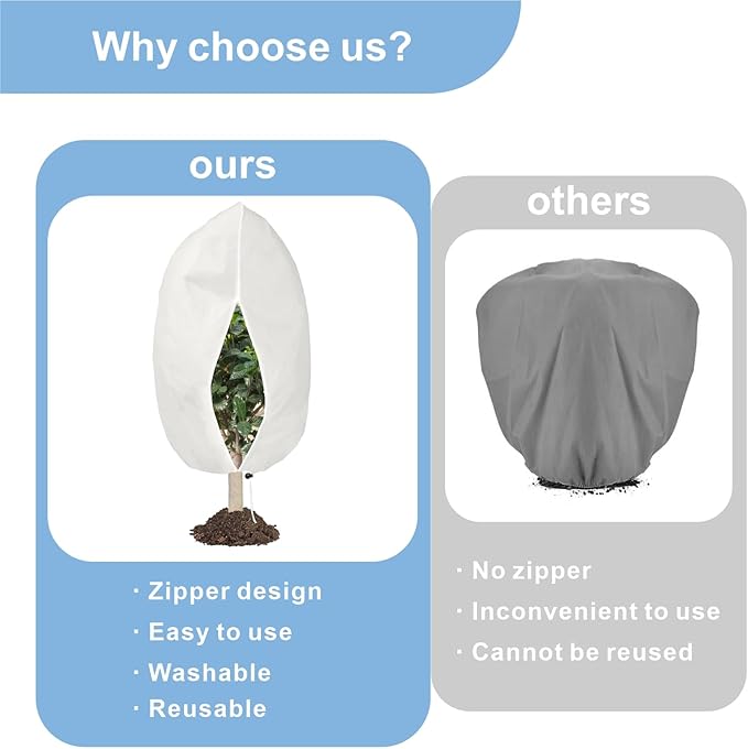 6 PCS Plant Covers Freeze Protection, 47.2"x31.5" Frost Blankets with Zipper Drawstring Reusable