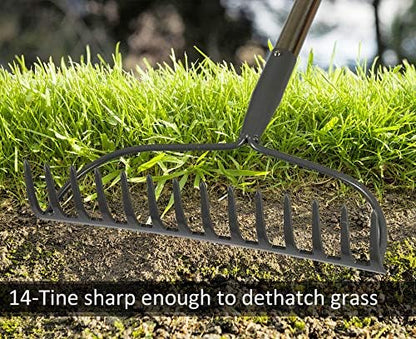Garden Rake, 5 FT Metal Rake for Lawns Level Head Rakes with Stainless Steel Handle for Loosening