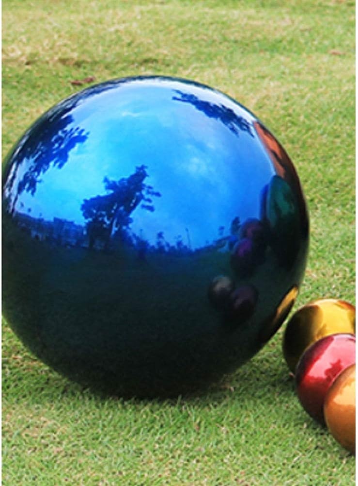20cm/8inch Diameter Gazing Globe Mirror Ball,Blue Stainless Steel Polished Reflective Smooth Garden