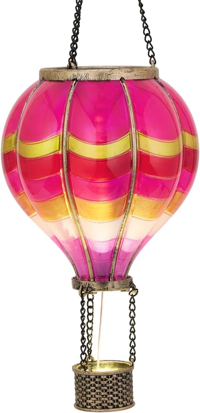 TERESA'S COLLECTIONS Hot Air Balloon Solar Lantern for Valentines Day Garden Decor,Hanging