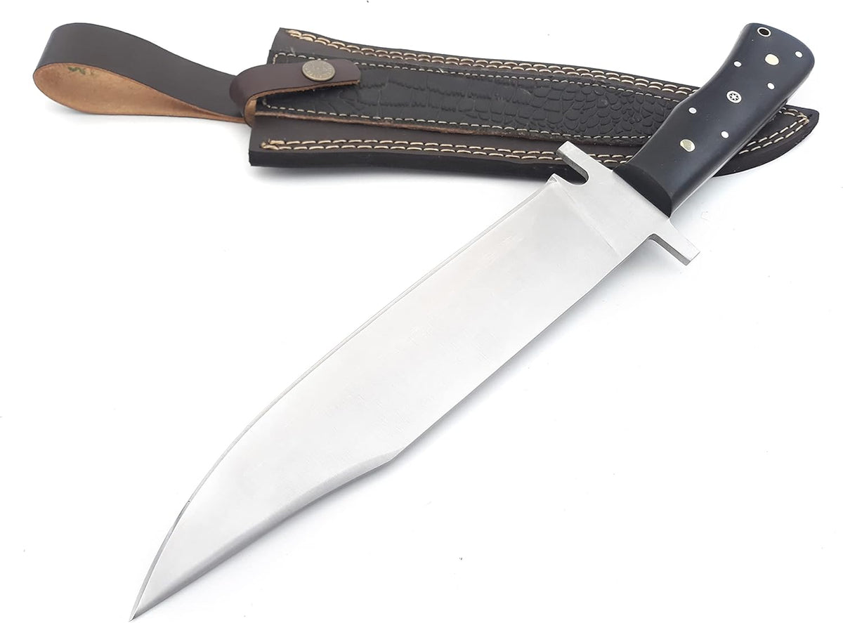 Nooraki - 15" Handmade Full Tang Hunting Knife with Leather Sheath, Multipurpose Bowie Knife with