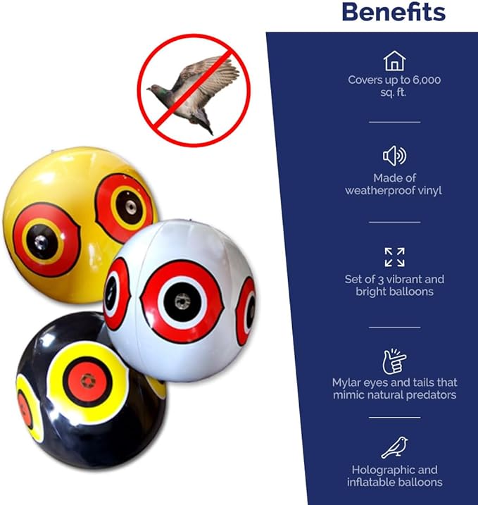 Bird-X Scare-Eye Balloons, Predator 3D Eye Balloons with Glaring, Bright Colors, Cover up to 6,000