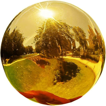 Gold Gazing Globe Mirror Ball in Stainless Steel, Shiny Hollow Sphere Sparkling Housewarming