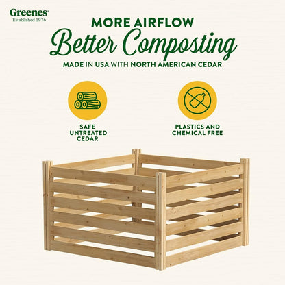 Greenes Fence Cedar Wood Composter, 48" L x 48" W x 31" H / 309.17 gallons - Made in USA with North