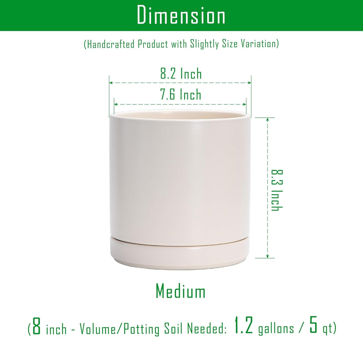 D'vine Dev Set of 2 Plants Pots, 8.2 Inch Ceramic Planter Pot for Plants with Drainage Hole and
