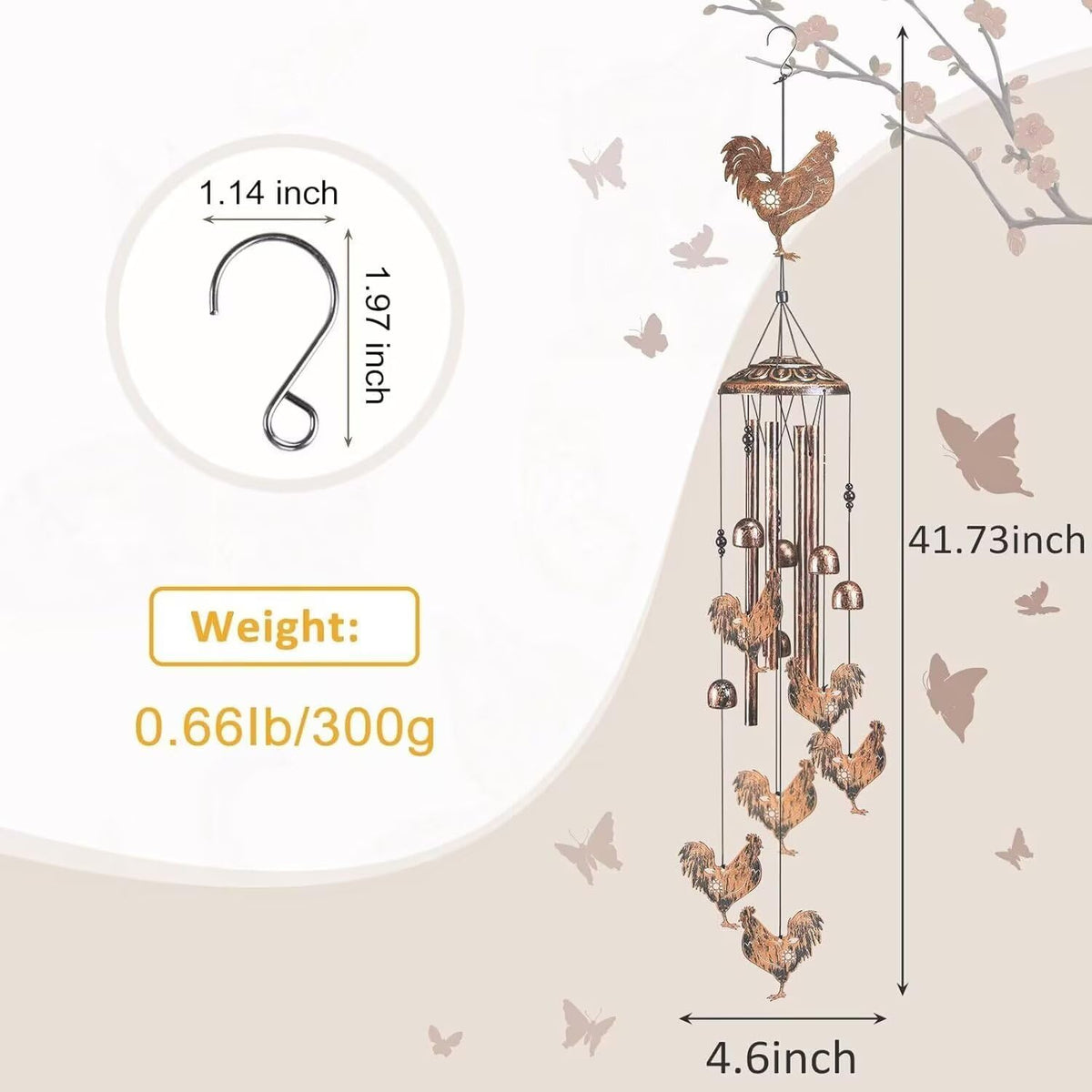 Chicken Wind Chimes for Outside,Gardening Gifts for Chicken Lover，Women，Men，Mom，Birthday Party