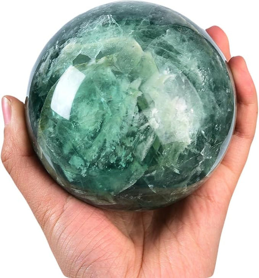 Green Fluorite Crystal Ball with Stand Large Crystals Sphere Decorative Ball Meditation Witchcraft