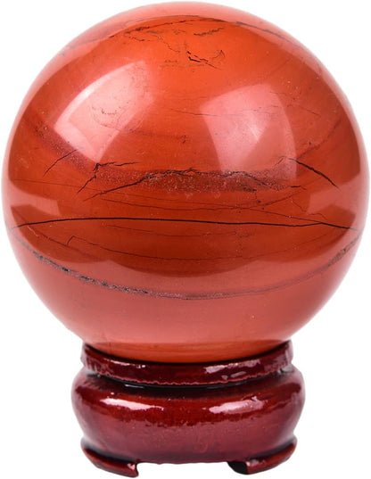JIC Gem Natural Red Jasper Healing Crystal Ball Divination Gemstone Sphere Red Crystal Feng Shui