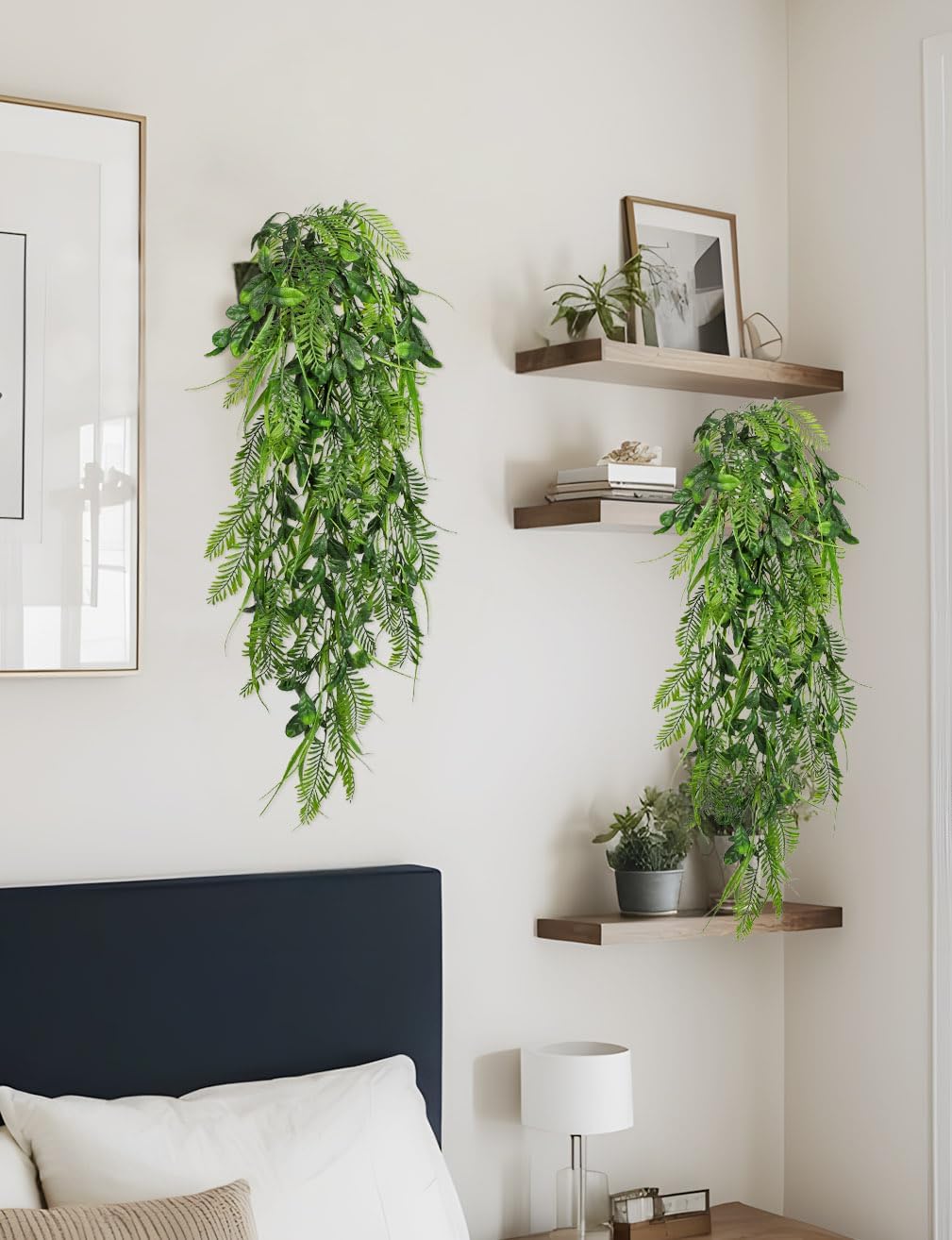 Hollyone 2pcs Artificial Hanging Plant 36" Faux Ferns Artificial Plastic Greenery Ivy Leaves Fake