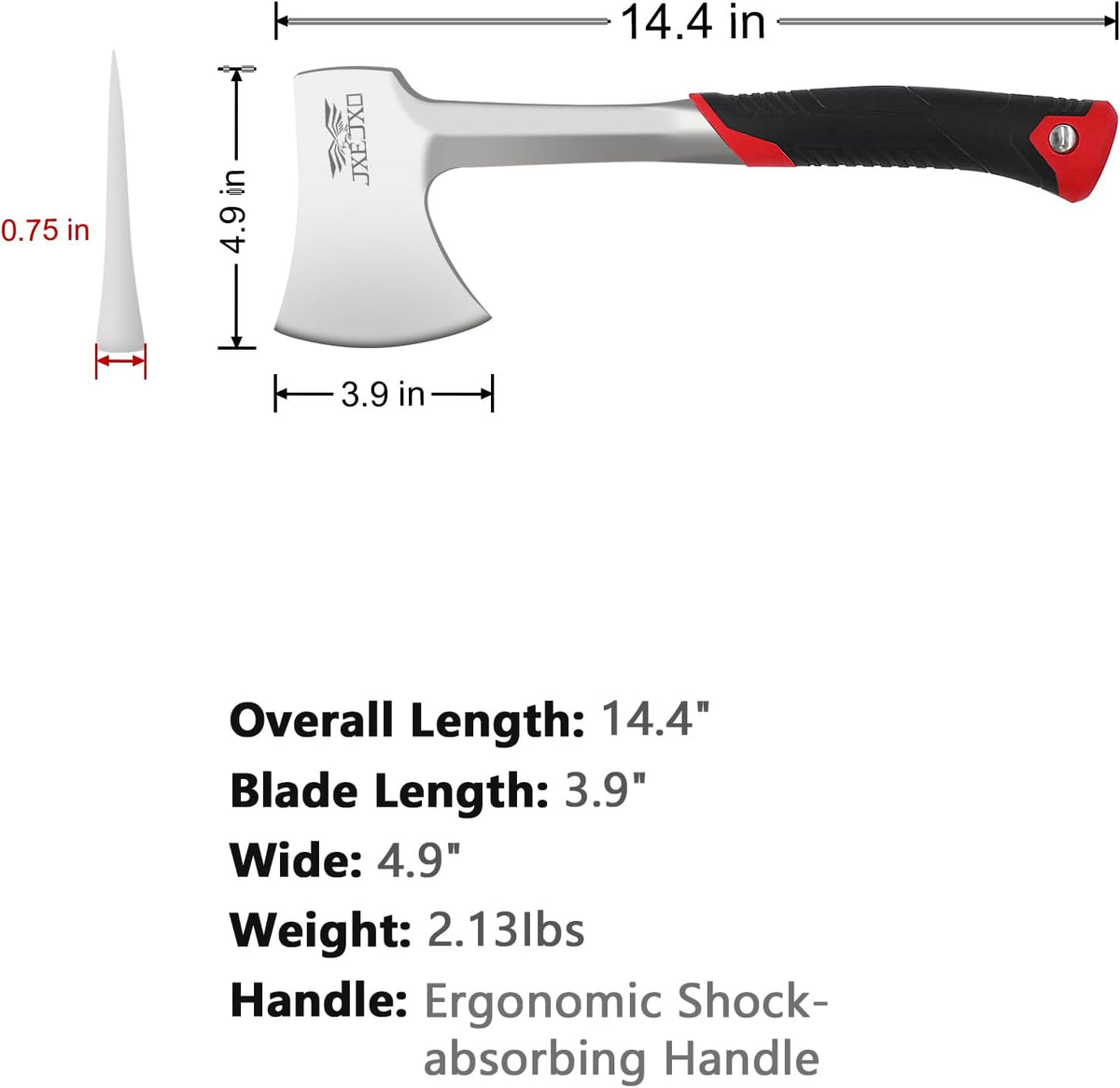JXE JXO 14.4" Camping Hatchet with Full Tang Forged Construction & Ergonomic Shock Absorbing Grip