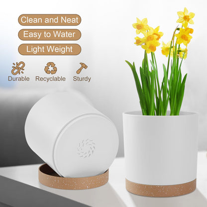 Plant Pots with Drainage Holes and Saucers – 7, 6.5, 6, 5, 4 Inch Plastic Planters for Indoor