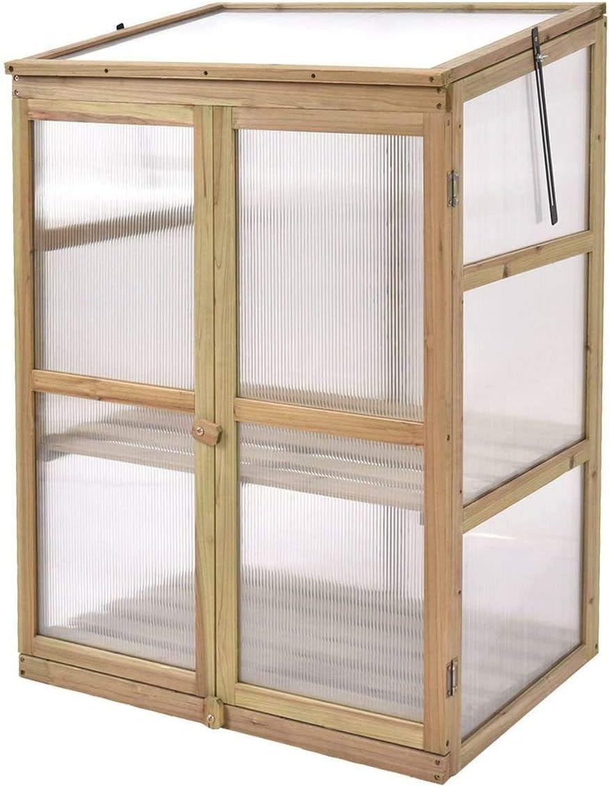 Moccha Greenhouse Wooden Cold Frame, Portable Garden Flower Planter with Removable Shelf and