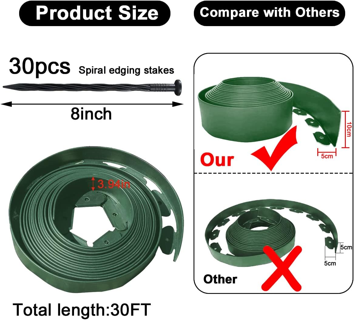 Landscape Edging,33FT Garden Edging Borders [Extra Tall 4IN High] Flexible Lawn Edging Kit with