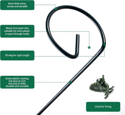 12 Pack Plant Support Stakes with 24 Pcs Plant Clips, Garden Single Stem Support Stake, Plant Cage