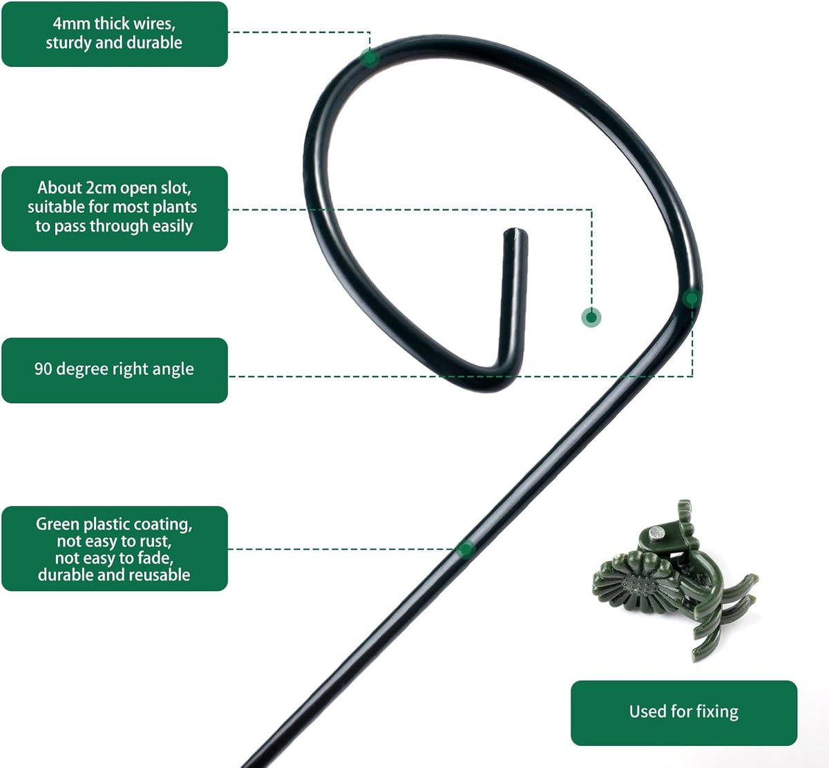 12 Pack Plant Support Stakes with 24 Pcs Plant Clips, Garden Single Stem Support Stake, Plant Cage