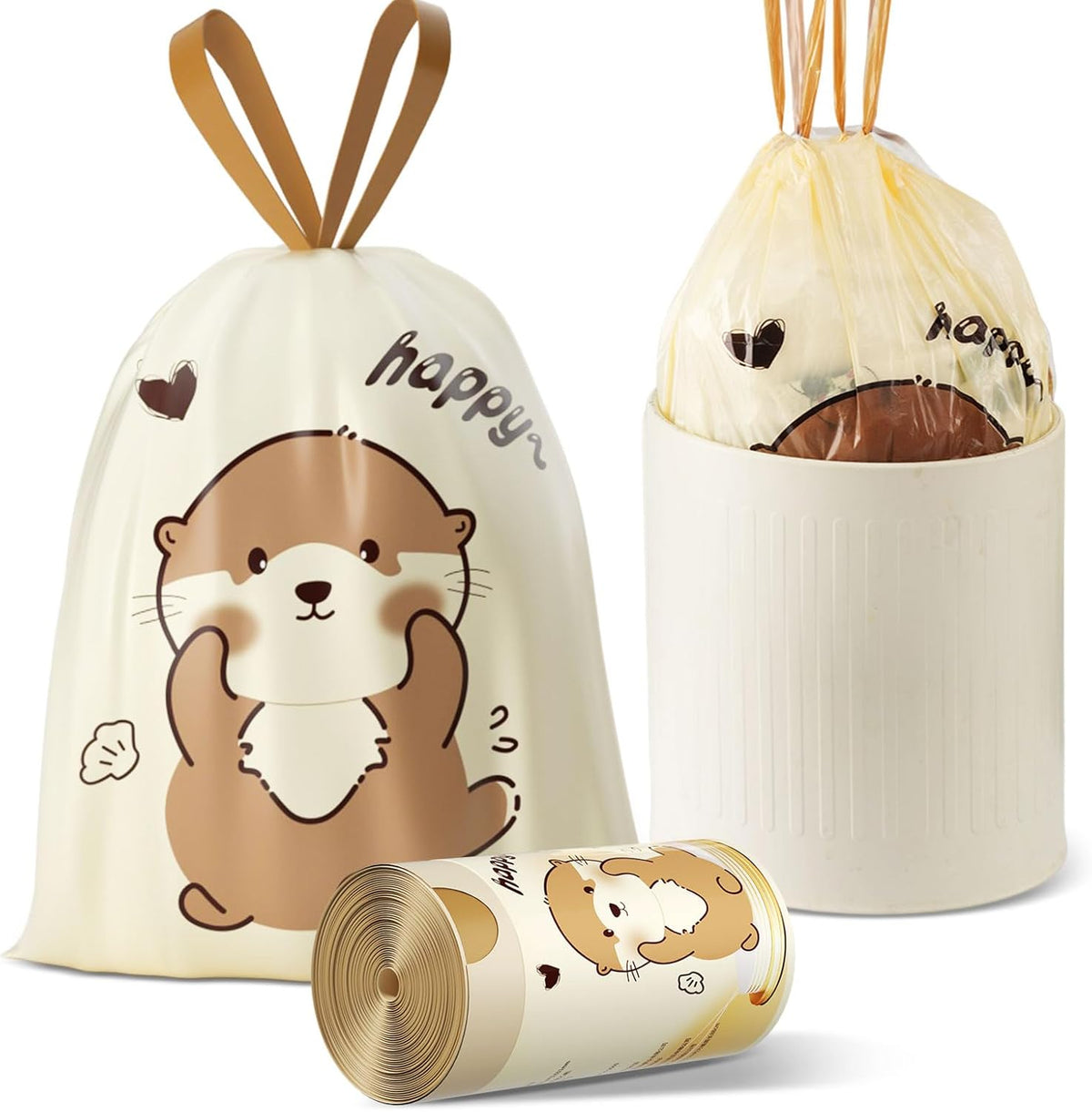 VOK 8 Gallon Trash Bags with Otters Printed, Drawstring Medium Garbage Bags, Tear-Resistant &