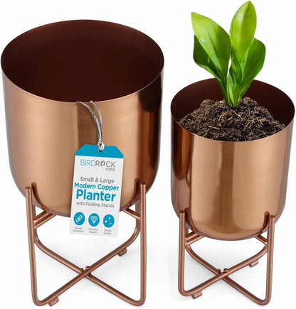 BIRDROCK HOME 2pc Modern Planter with Stand - Elevated Plant Holder for Indoor/Outdoor Use - Sturdy