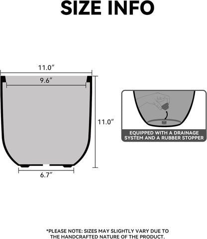 Kante 11.0" Round Concrete Planter, Large Cylinder Plant Pot with Curved Bottom and Drainage Hole