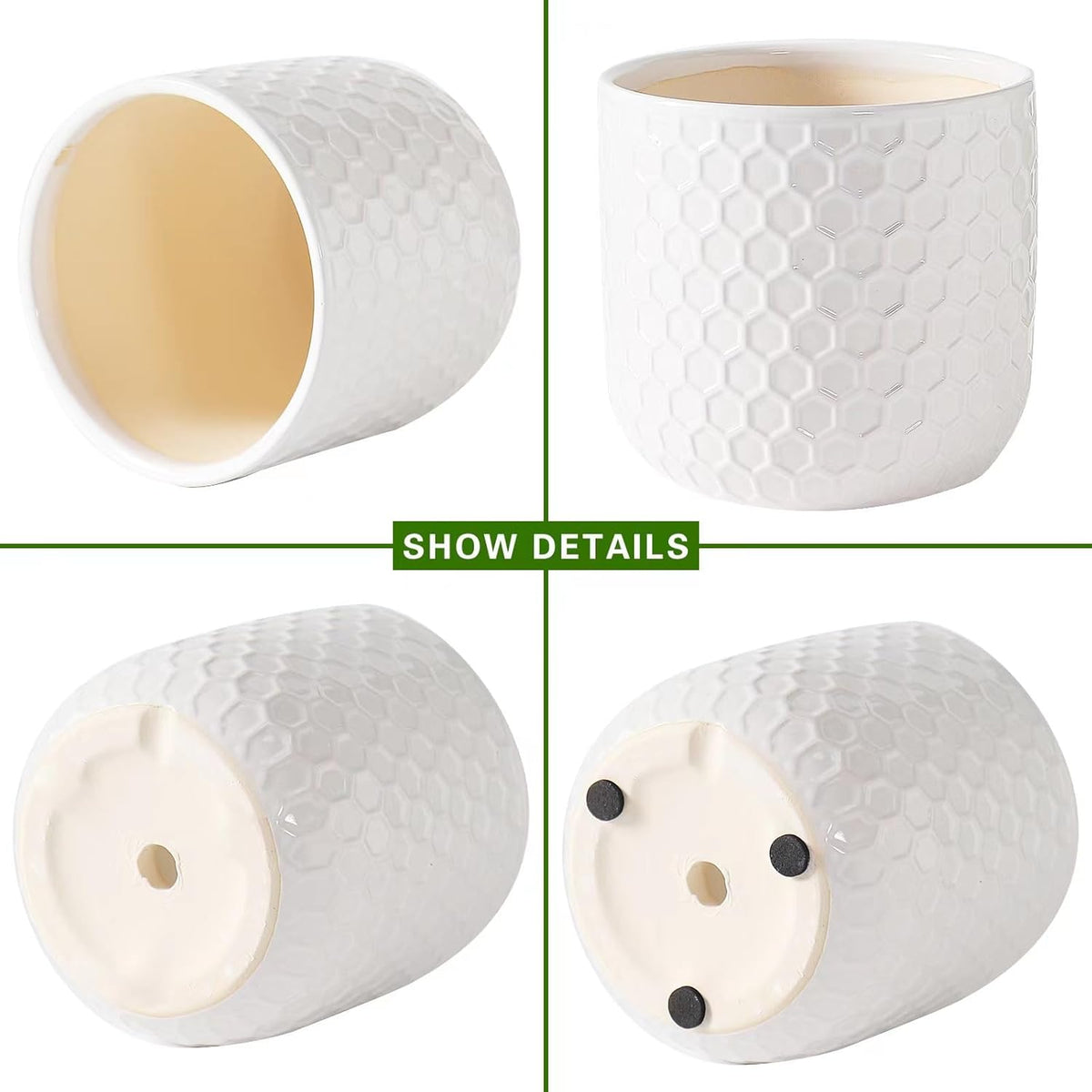 Docrin Plant Pots Indoor with Drainage: 6.4+5.3+4 Inch Ceramic Flower Pots for Plants - Set of 3