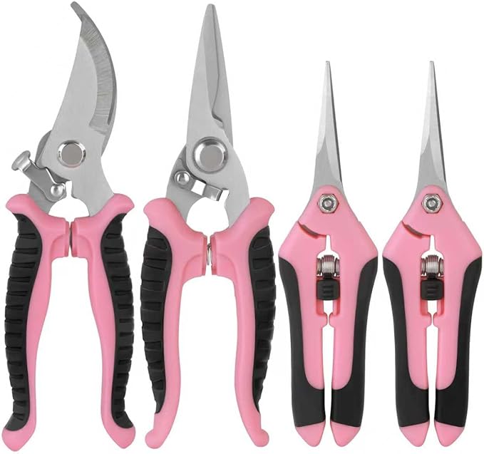 Pruning Shears Garden Scissors Tools: 4pcs Stainless Steel Gardening Clippers for Tree Pole, Hedge