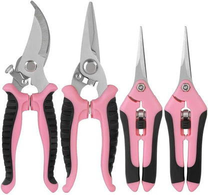 Pruning Shears Garden Scissors Tools: 4pcs Stainless Steel Gardening Clippers for Tree Pole, Hedge