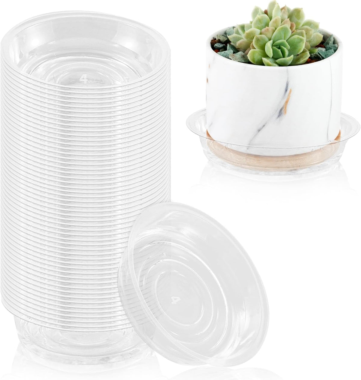 100 Pack 4 Inch Plant Saucer Clear Plant Saucers for Indoors Flower Pot Saucers Small Plants Plate