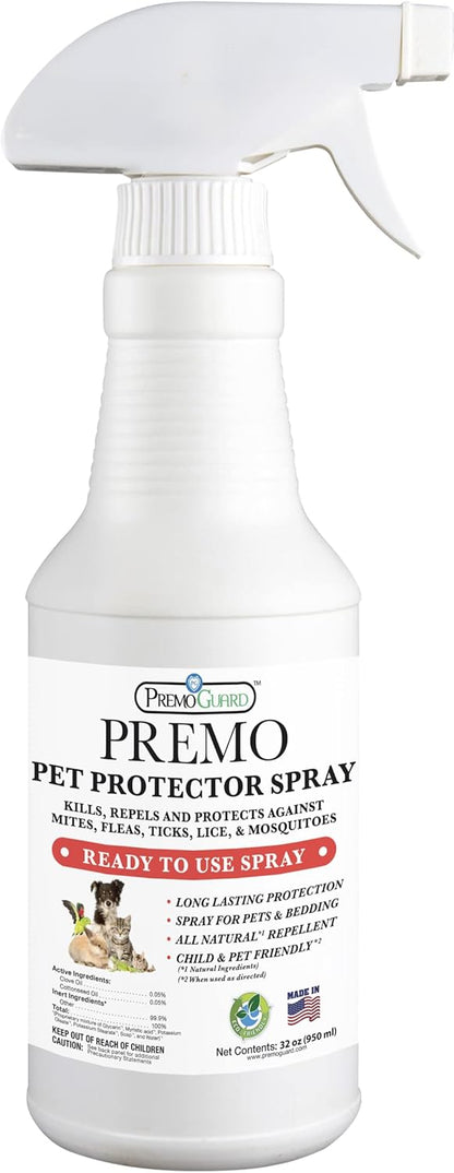 Premo Guard Pet Protector Spray - 16 oz - Kills Mites, Fleas, Ticks, & Mosquitoes - for Dogs, Cats