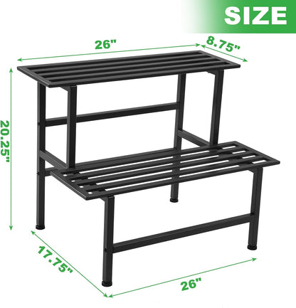 Metal Plant Stand Outdoor Plant Shelf Indoor,2 Tier Heavy Duty Ladder Plant Stands for Multiple