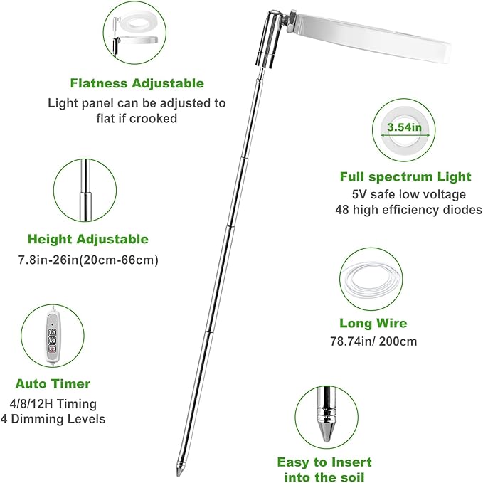 LORDEM Grow Light, Full Spectrum LED Plant Light for Indoor Plants, Height Adjustable Growing Lamp