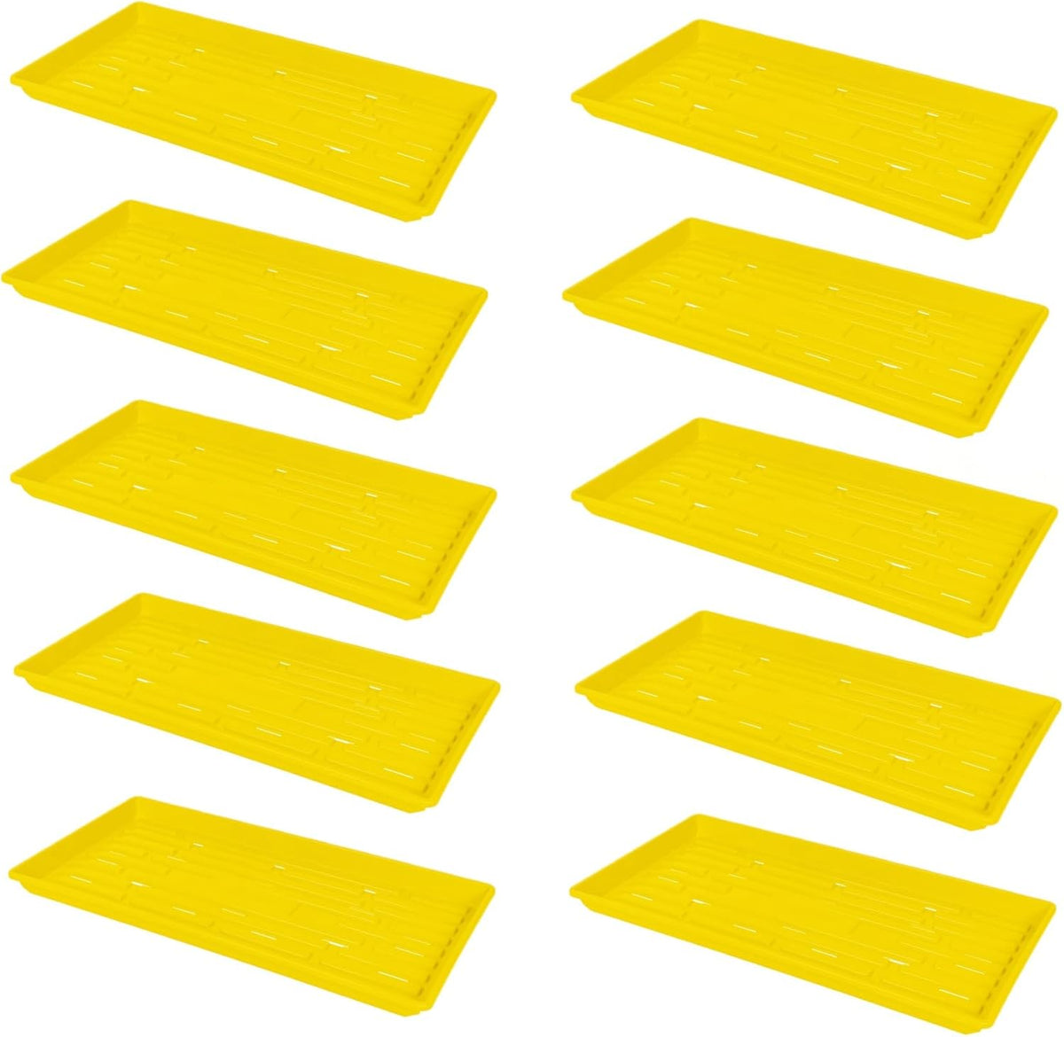 SUNPACK 10" x 20" Heavy Duty Shallow Plastic Seed Starting Tray, Yellow, 1" (Pack of 10) - Lined
