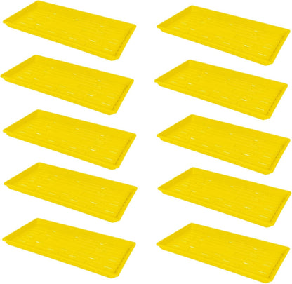 SUNPACK 10" x 20" Heavy Duty Shallow Plastic Seed Starting Tray, Yellow, 1" (Pack of 10) - Lined
