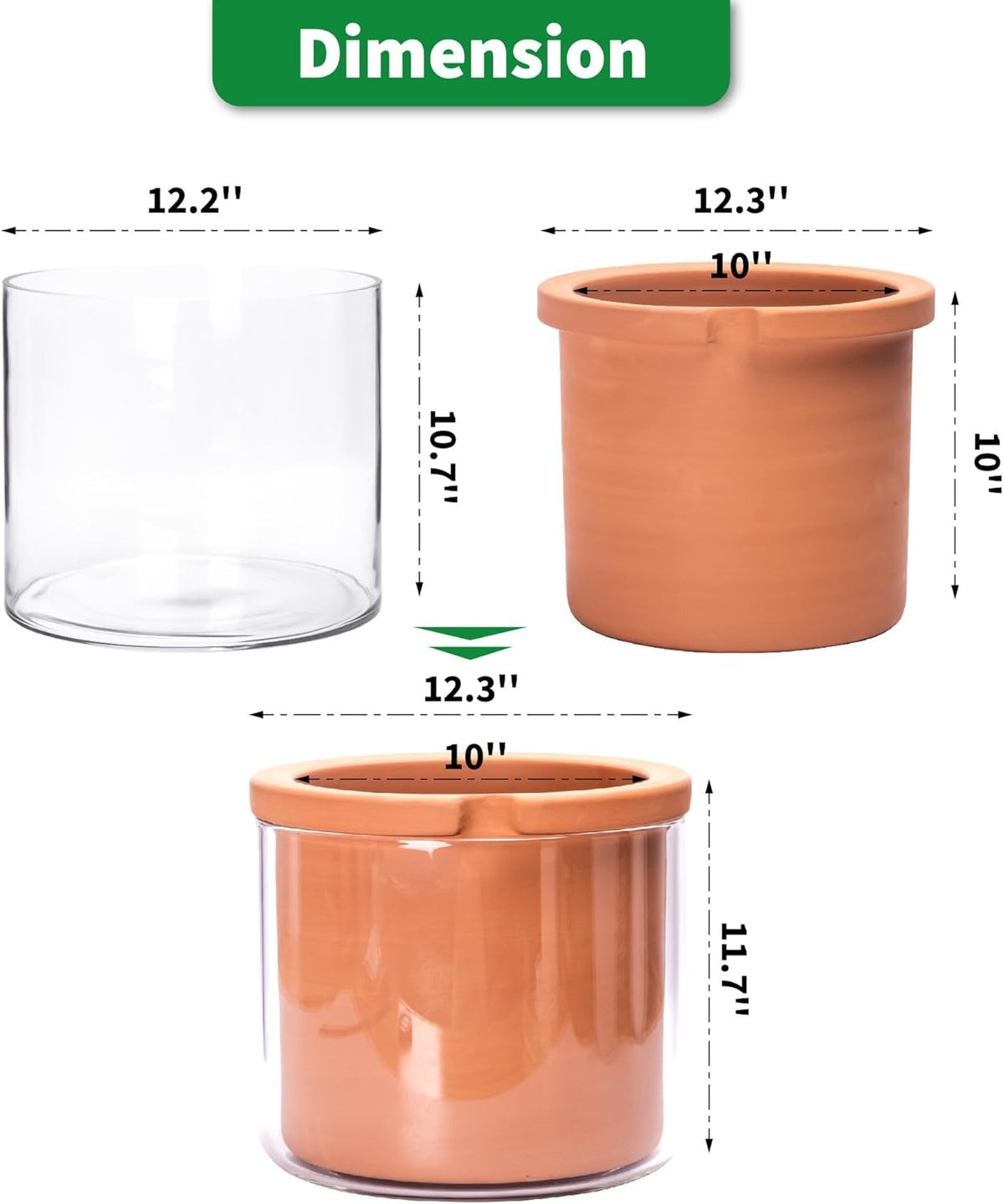 Phoenix Vine 10 Inch Self Watering Planter, White Terracotta Pot for Plants, Indoor Cylinder Terra