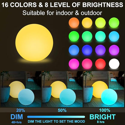 16-inch LED Globe Orb Light, Rechargeable Glowing Ball Light w/Remote, Dimmable RGB Color Changing